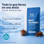 Composición por dosis del multicolágeno HIMAGOLD: 8050 mg de colágeno, 300 mg de vitamina C y 120 mg de ácido hialurónico