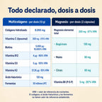 Tablas nutricionales del multicolágeno y del magnesio de HIMAGOLD por dosis diaria