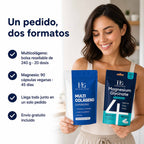 Pack Dúo de HIMAGOLD: bolsa resellable de multicolágeno y bote de 90 cápsulas de magnesio en un solo pedido