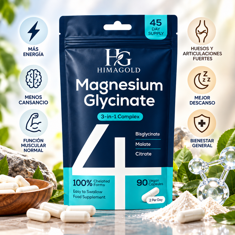 Magnesio Glicinato 3-en-1 · Bisglicinato, Malato y Citrato